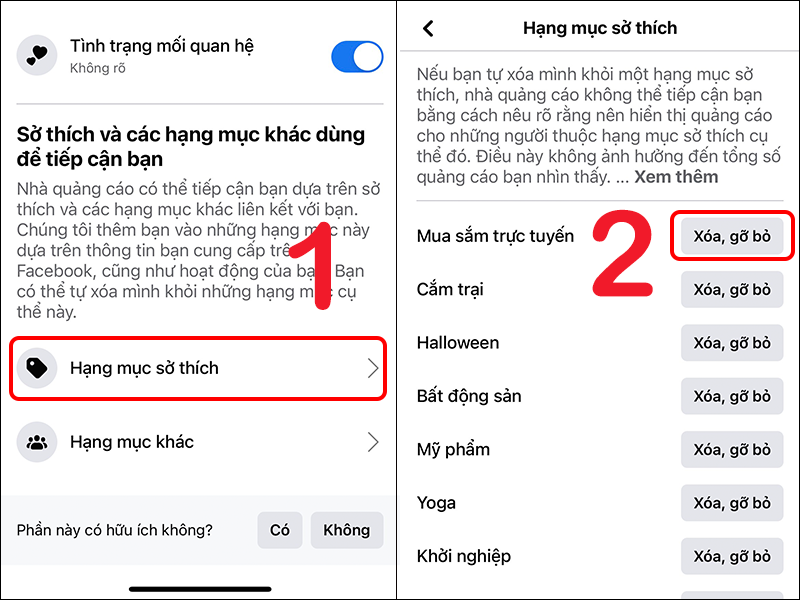 Xóa các chủ đề liên quan đến sở thích mà bạn không muốn xuất hiện quảng cáo